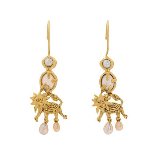 Pearl and opal lion earrings by Ruby Jack